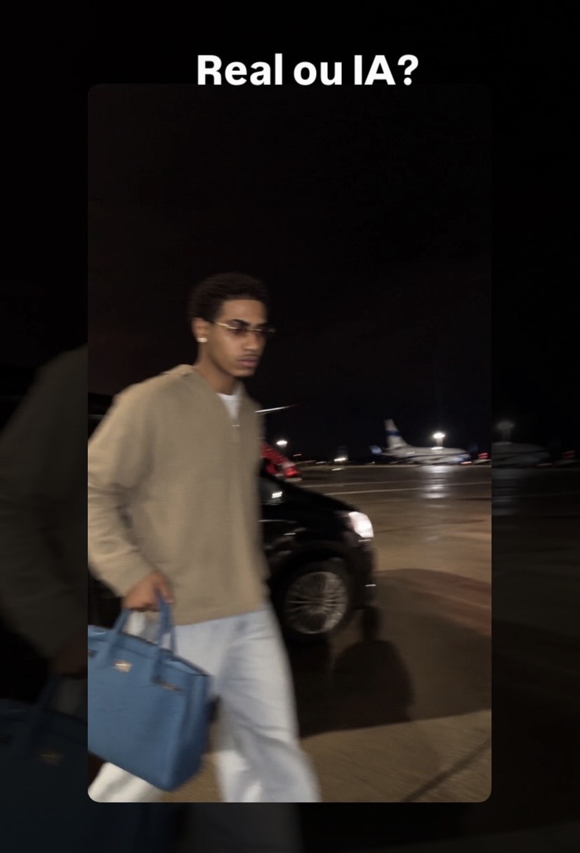 Imagem criada com IA: pessoa em cena noturna de aeroporto
