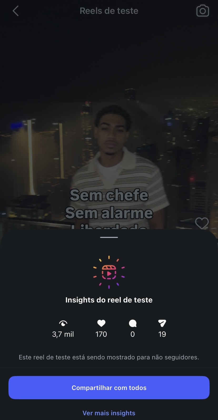 Print original dos insights de um reel de teste
